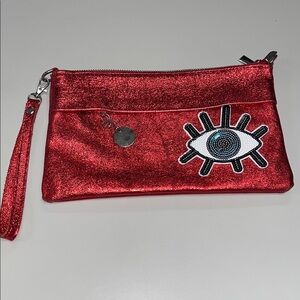 Source Unknown Red Metallic Leather Clutch w/ sequin patches